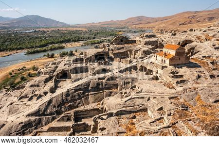 Aerial View Of Uplistsikhe. It Is An Ancient Rock-hewn Town In Eastern Georgia