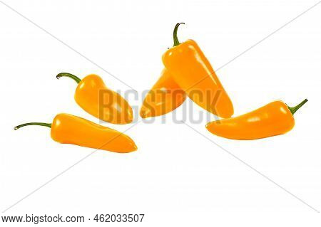 Group Of Yellow Hot Jalape O Peppers Isolated On A White Background