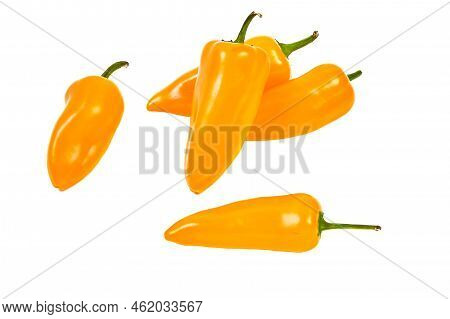 Group Of Yellow Hot Jalape O Peppers Isolated On A White Background