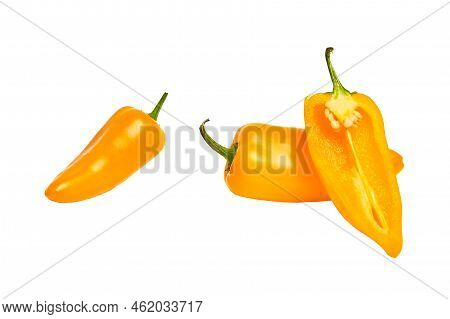 Cut Jalap O Pepper Pod, Showing Wall Thickness And Seeds , Group Of Peppers, Isolated On White Backg