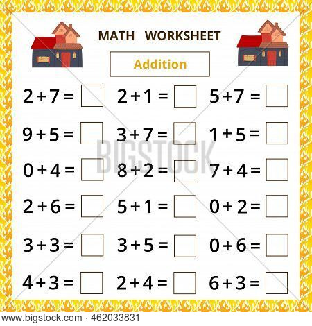 Math Addition Worksheets Vector Stock Math Worksheet. Vector & Photo (Free Trial) | Bigstock
