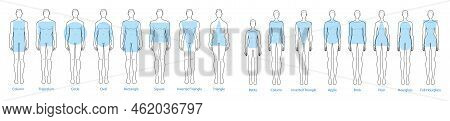 Set Of Women Men Body Shapes Types Silhouettes: Apple, Pear, Rectangle, Column, Trapezium, Circle, O