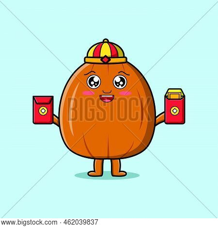 Cute Cartoon Almond Nut Chinese Holding Red Packet