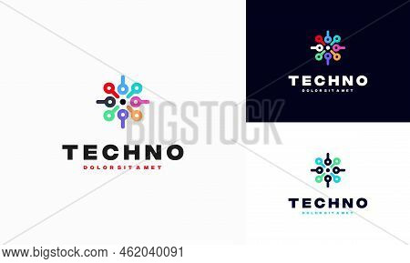Pixel Technology Logo Designs Concept Vector, Network Internet Logo Symbol, Digital Wire Logo