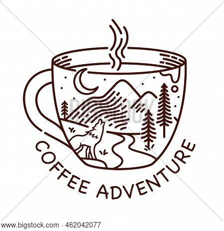 Coffee Adventure Line Illustration Vector Hand Drawn