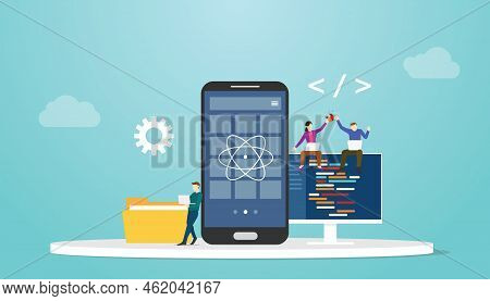 React Native Mobile Apps Development Concept With Modern Flat Style Vector Illustration