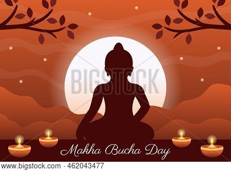 Happy Makha Bucha Day Template Hand Drawn Cartoon Flat Illustration Buddha Sitting In Lotus Flower U