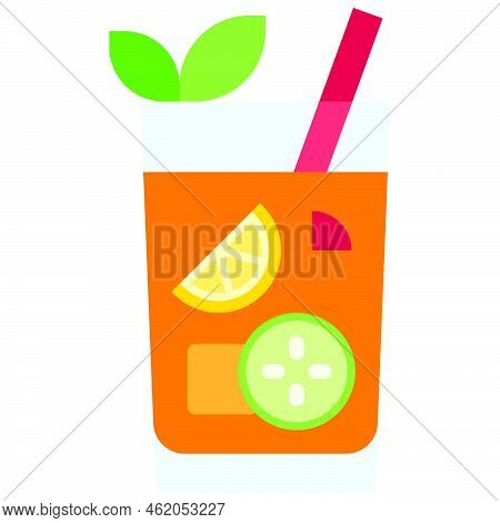 Pimm's Cup Cocktail Icon, Alcoholic Mixed Drink Vector Illustration