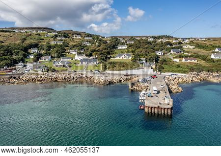 Aerial View Of The Pier At Leabgarrow On Arranmore Island In County Donegal, Republic Of Ireland