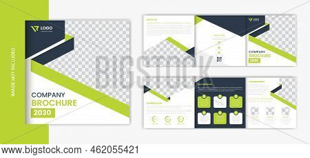 Green Business Square Trifold Brochure Design, Abstract Brochure