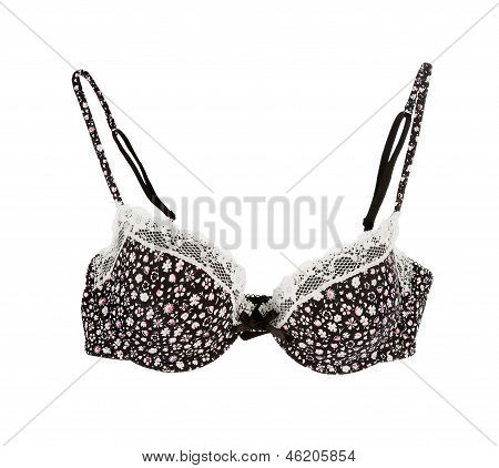 흰색 Lacework 작은 꽃 검은 브래지어