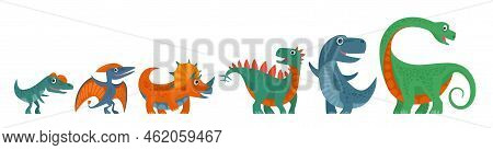 Dinosaurs Set. Vector Colorful Flat Icon Isolated On White.