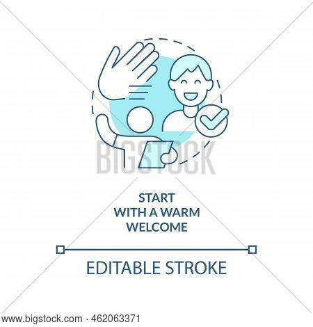 Start With Warm Welcome Turquoise Concept Icon. Practice In Hospitality Service Abstract Idea Thin L