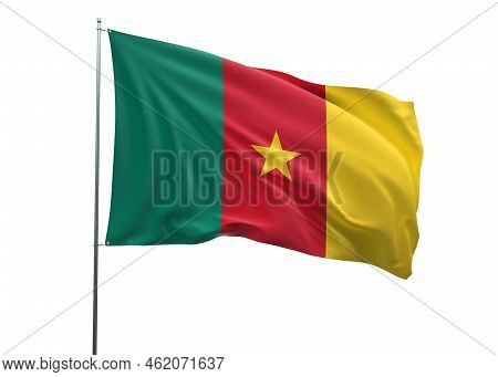 Cameroon Flag 3d Illustration, Waving Flag Cameroon, Cameroon National Flag With A White Isolated Ba