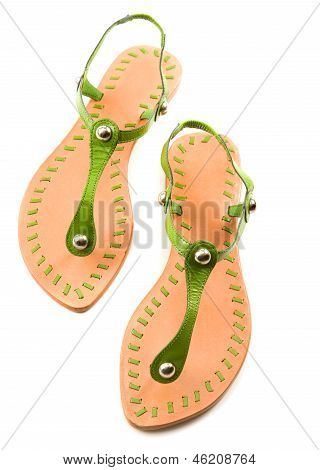 녹색 가죽 플립 플 랍 샌들
