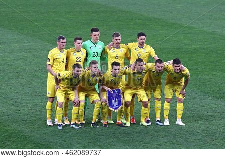 Kyiv, Ukraine - March 31, 2021: Players Of Ukraine National Team Pose For A Group Photo Before The F