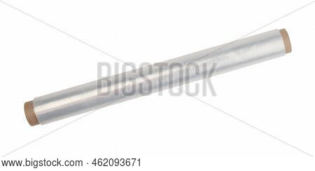 Roll Of Thin Cling Film Isolated On White. Top View.