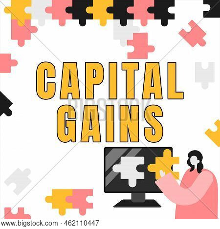 Text Showing Inspiration Capital Gains. Business Idea Bonds Shares Stocks Profit Income Tax Investme