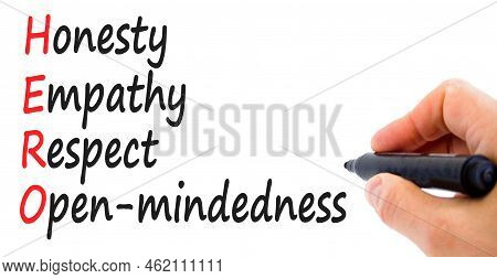 Hero Honesty Empathy Respect Open-mindedness Symbol. Concept Words Hero Honesty Empathy Respect Open