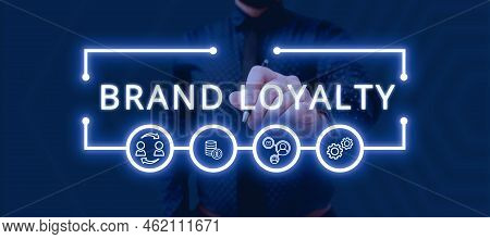 Text Showing Inspiration Brand Loyalty. Business Overview Repeat Purchase Ambassador Patronage Favor