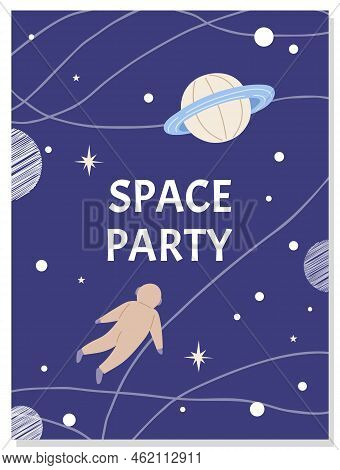 Postcards With Atronauts And Rockets. Greeting Cards Or Invitations To Party In Cosmic Style. Creati