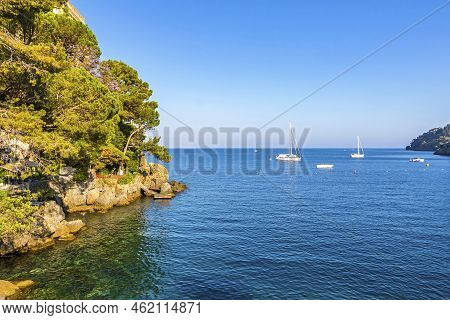 Beautiful Natural View Of The Bay Of Paraggi In Santa Margherita Ligure, Mediterranean Seacoat Near 