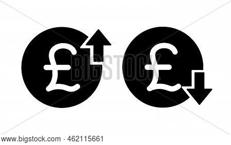Set Of Cost Symbol Pound Increase And Decrease Icon, Money, British Currency Sign With Arrow Up And 
