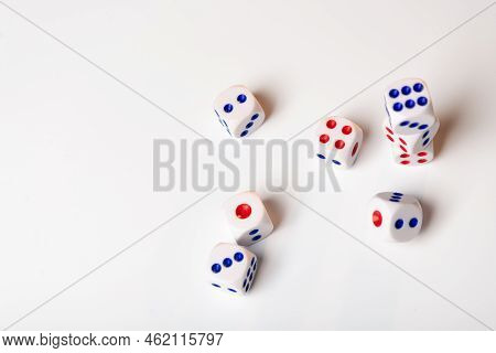 Dice .cubes With Numbers On A White Background. Colored Cubes With Numbers