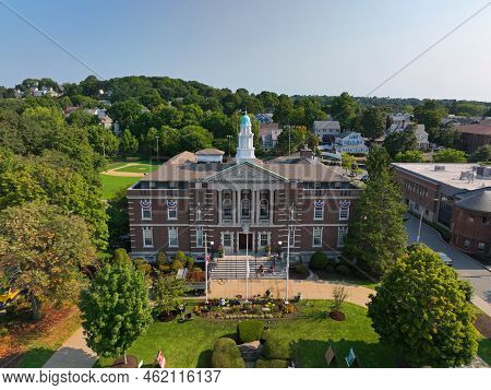 Watertown Town Hall Aerial View At 149 Main Street In Historic City Center Of Watertown, Massachuset