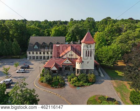 The First Church In Belmont Unitarian Universalist Aerial View At 404 Concord Avenue In Historic Tow