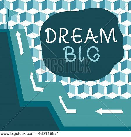 Text Sign Showing Dream Big. Business Approach To Think Of Something High Value That You Want To Ach