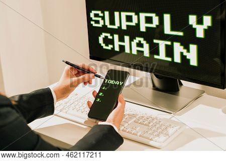 Conceptual Display Supply Chain. Business Showcase System Of Organization And Processes From Supplie