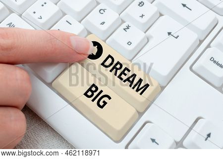 Inspiration Showing Sign Dream Big. Word Written On To Think Of Something High Value That You Want T