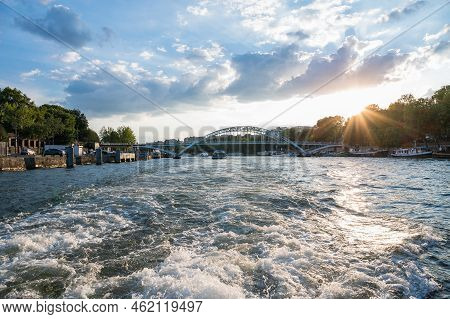 Paris, France - August 26 2022: Bridge Debilly Footbridge A Through Arch Bridge That Connects The Qu