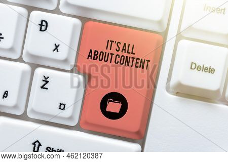 Sign Displaying It S Is All About Content. Conceptual Photo Express Thru Writing Information And Exp