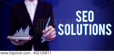 Conceptual Caption Seo Solutions. Word Written On Search Engine Result Page Increase Visitors By Ran