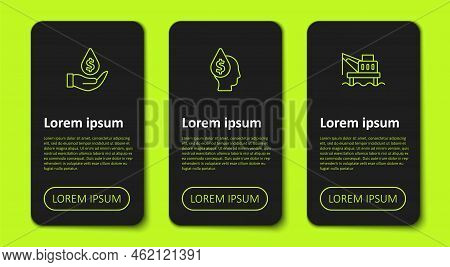 Set Line Oil Drop With Dollar Symbol, And Platform In The Sea. Business Infographic Template. Vector