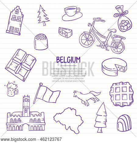 Belgium Or Belgia Nation Or Country Doodle Hand Drawn With Outline Style On Paper Books Line Vector 
