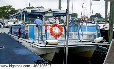 NORWALK, CT, USA - SEPTEMBER 22, 2022: Progressive Norwalk Boat Show  and available free tour around Long Island sound lighthoses