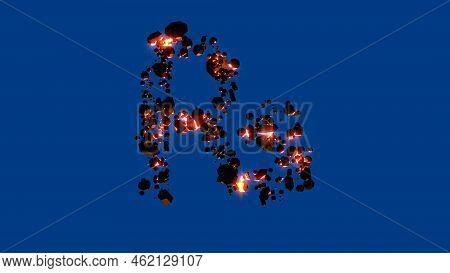 Fire Stones Alphabet - Lighting Red Rupee Symbol, Isolated - Object 3d Illustration