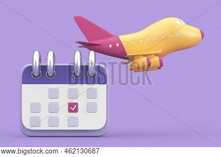 Cartoon Icon Calendar With Cartoon Toy Icon Airplane On A Purple Background. 3d Rendering
