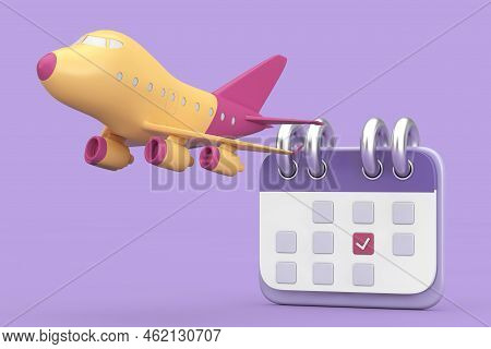 Cartoon Icon Calendar With Cartoon Toy Icon Airplane On A Purple Background. 3d Rendering