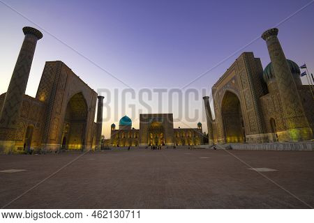 Twilight On The Registan Square. Samarkand, Uzbekistan