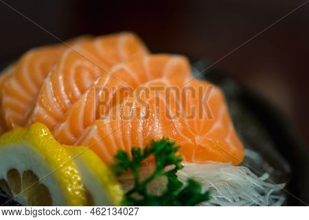 Japanese Food Sashimi Salmon In Japan Restaurant