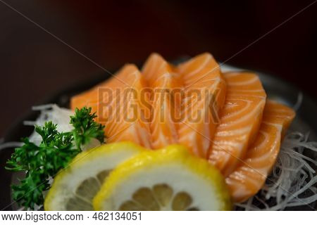 Japanese Food Sashimi Salmon In Japan Restaurant