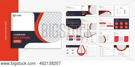 Corporate Landscape 16 Pages Brochure Design Template, Landscape Business Profile Vector