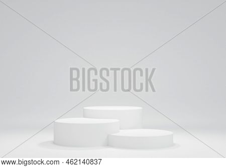 Three Podium Arranged In Ranking Ladder White Background.