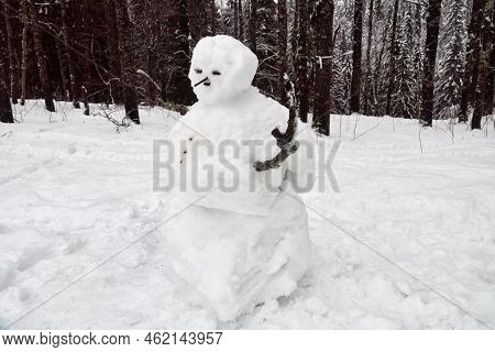 Sissy-snowman (peasants Buxom Wife) Makes His Way Through The Snow-covered Forest