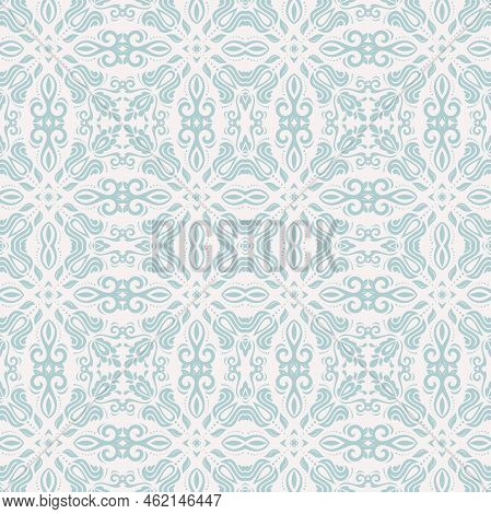 Classic Seamless Vector Light Blue And White Pattern. Damask Orient Ornament. Classic Vintage Backgr