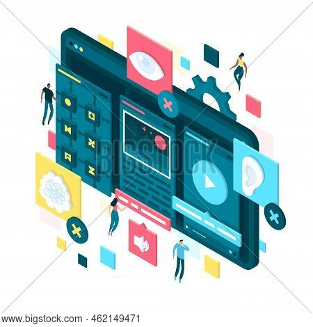 Digital Accessibility, Isometric Illustration Motor, Auditory, Speech